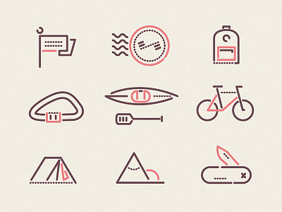 Adventure Icons adventure bag colour and lines flag hipster icon illustration outdoors thumbprint twee