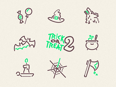 Trick or Treat 2 Icons axe bats candle cauldron icon illustration spider vector web witch wolf
