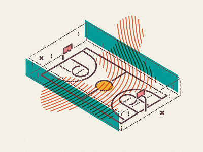 Shootin hoops basketball colour and lines icon illustration isometric nba symbol thumbprint