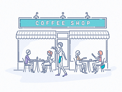 Coffee Shop brand characters coffee colourandlines financial fintech icons illustration retail style symbol thumbprint