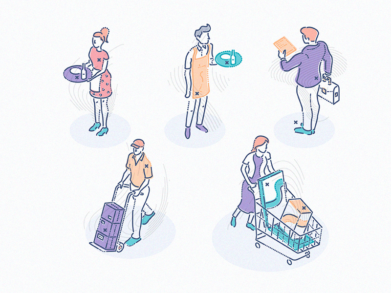 Iso morpehus financial life isometric symbol icons characters thumbprint colourandlines style brand illustration