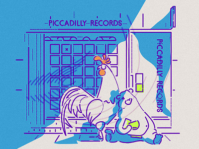 Record Store animal character colour lines minimal neon record store thumbprint vinyl