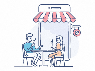 Coffee & Croissants characters coffee drink ecommerce fintech food illustration lines metaphor mobile retail