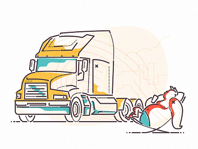 Trucking character icon illustration james oconnell lines man minimal thumbprint truck weather