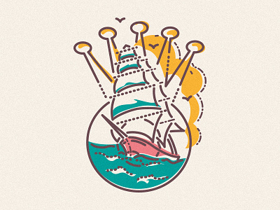Rock the boat boat colour and lines crown graphic icon illustration james oconnell lines minimal nautical round ui