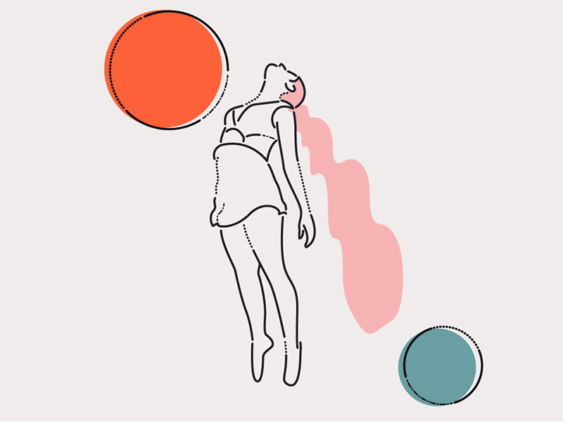Mind over matter flow colour and lines james oconnell woman thumbprint character floating minimal lines burn out animation illustration