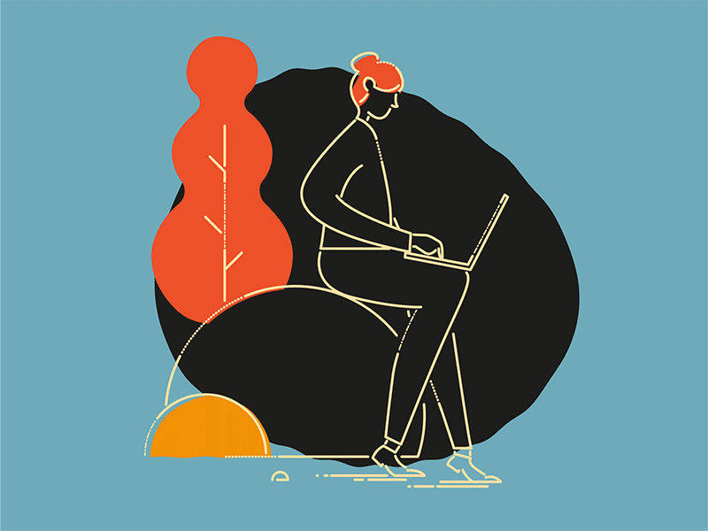 Nine to Five autumn animation james oconnell thumbprint tech finance business minimal lines woman character illustration