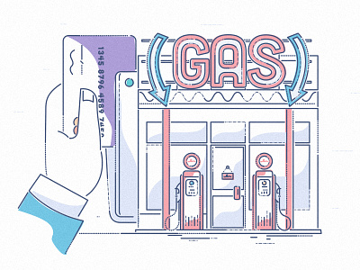 Gas station payments automobile car colour and lines driving finance fintech illustration james oconnell lines minimal petrol ui