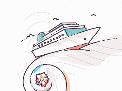 Sail away boat colour and lines cruise editorial explore illustration minimal nautical thumbprint travel