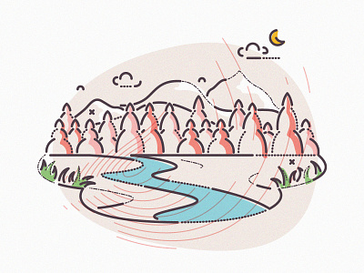 Mountain range brand hills illustration lines minimal mountain nature outdoors remote work thumbprint travel waterway