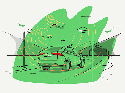 Demon driving brand colour and lines demon driving electric car illustration minimal motor thumbprint ui