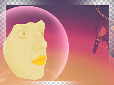 Planetary astronaught face float illustration moon planets space surreal traveller woman