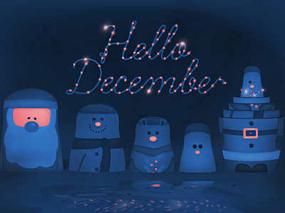 Hello December christmas cold december design graphic illustration lights penguin reindeer santa smile snow snowman typography winter