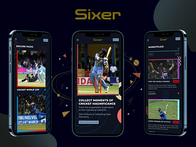 Sixer - Cricket digital collectibles beautiful behance collectibles collections cool cricket design dhoni easy figma figmadesign landing page new nft nfts sachin simple six ui webdesign