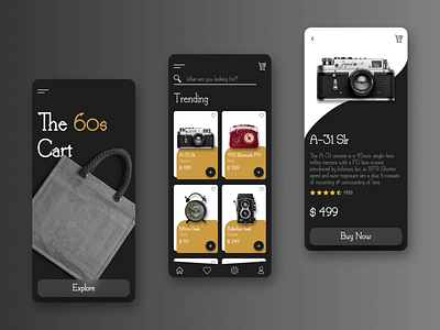 The 60s Cart camera cart ecommerce figma mockup old pawn photoshop radio retro retro design shop shopping app shopping cart ui ux vintage