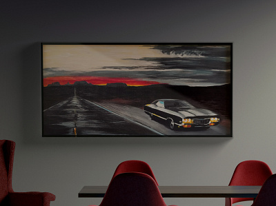 on the road acrylic acrylic painting car interior decor painting poster realism retrocar