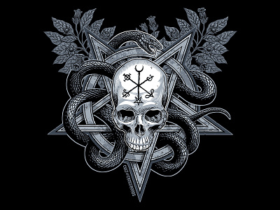 Skull and Snake - Cult of Crossroads T-Shirt Artwork dark digital art fantasy art goth illustration occult art skull