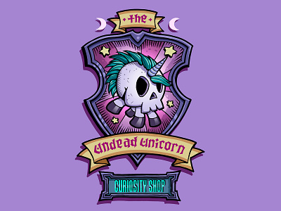 Undead Unicorn Curiosity Shop Logo cartoon illustration digital art illustration logo skull unicorn