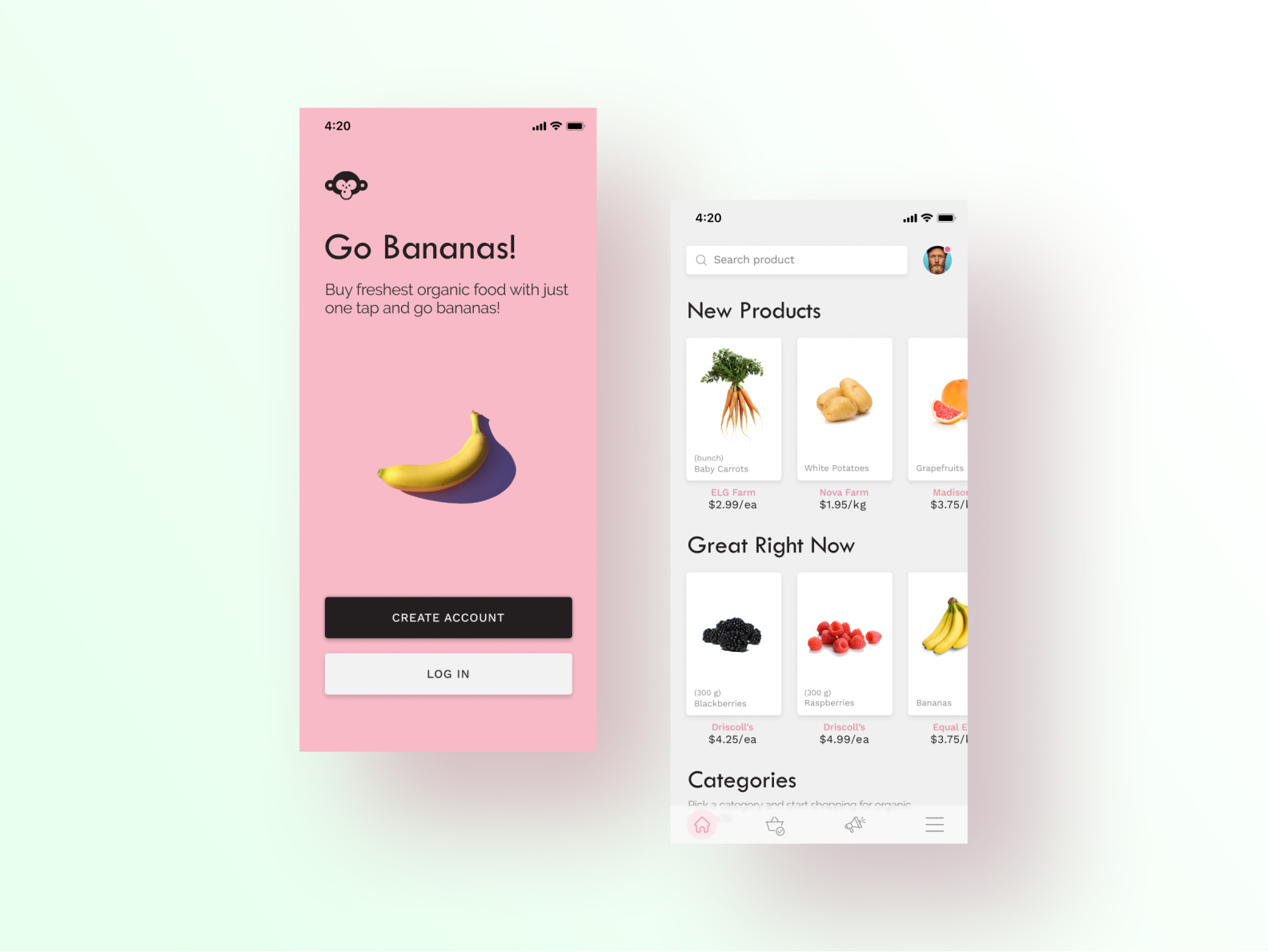 Go Bananas! Fresh Food and Groceries App by Gokce Kurt on Dribbble