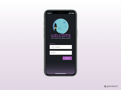 Space themed app login screen.