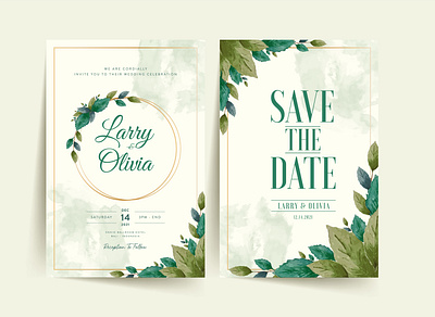 Beautiful wedding invitation template with watercolor leaves floral watercolor wedding invitations