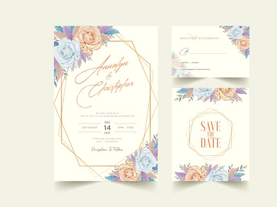 Beautiful wedding invitation template with Watercolor Floral