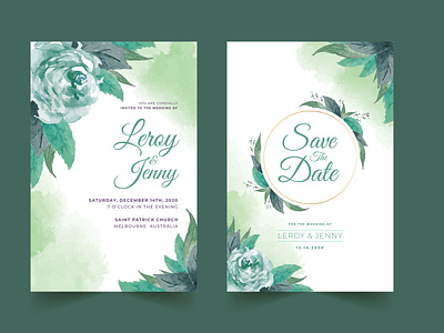 Wedding Invitations In Green watercolor floral