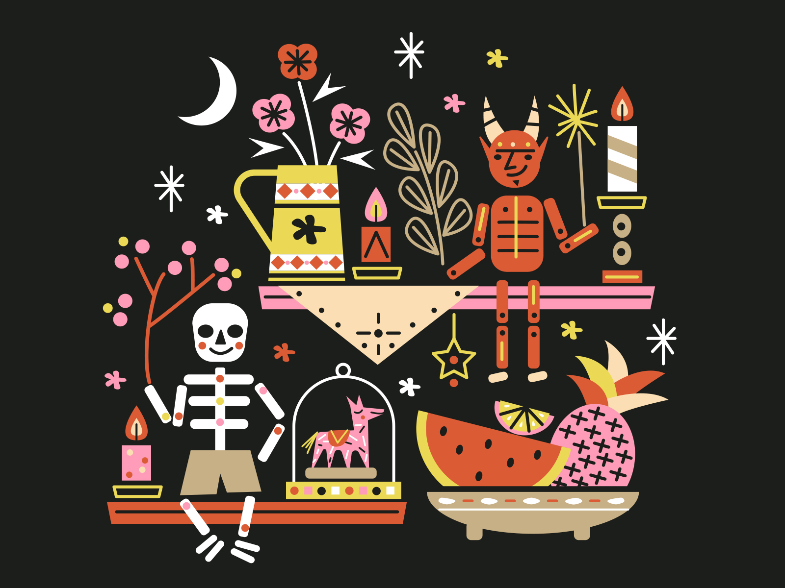 Huesitos de Pollo y El Chamuco diadelosmuertos dribbbleweeklywarmup halloween illustration