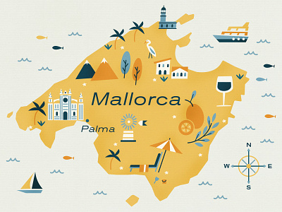 Mallorca beach illustration mallorca map sail