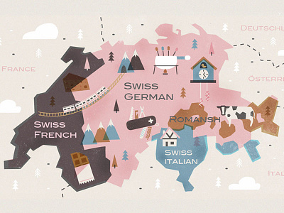 What Are The Languages Spoken In Switzerland? editorial illustration map switzerland