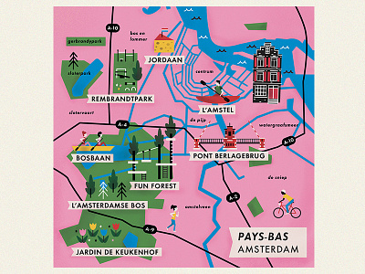 Amsterdam en rou libre🌷 amsterdam map illustration
