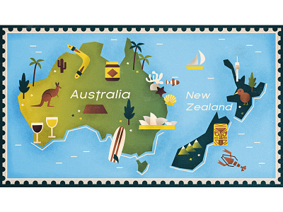Australia & New Zealand map australia editorial illustration illustration map new zealand retro