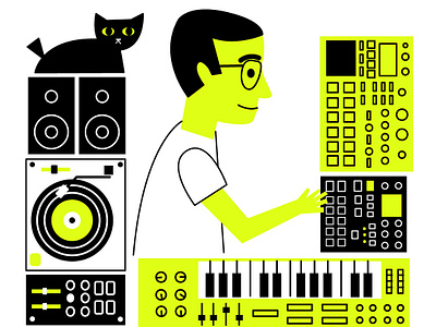 Marcos cat illustration retro synthesis