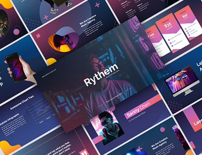 Rythem – Music Creative Presentation Template advert agency business colorful company corporate creative gradient label modern music music label photography pitch deck portfolio production simple startup studio unique
