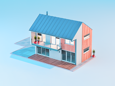 Stylized house render with dummy house 3d house lambert over saturated pattern test white surroundings