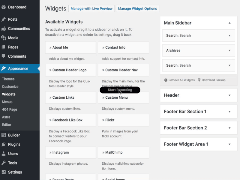 Download WordPress Widget Area Backup or Remove Assigned Widgets