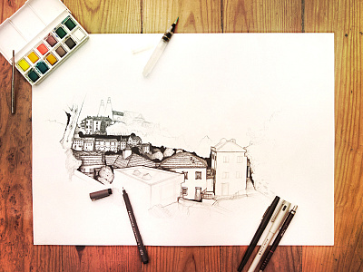 Sketch (WIP) illustration landscape pencil sketch wood