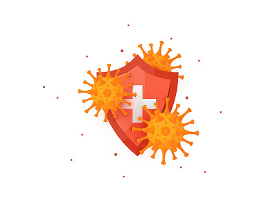 Immunity concept. Medical shield with viruses