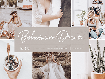 Bohemian Dream Lightroom Presets by Wilde Presets bohemian boho branding design dreamy editorial editorial presets ethereal fashion fashion presets font lightroom preset logo magic mobile presets presets script font styled typography art wedding