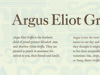 Argus announcement baby french paper letterpress metal type wood type