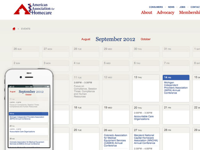 AAHomecare Website Calendar calendar mobile responsive web design