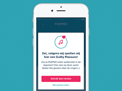 Guilty Pleasure app app design like modal review