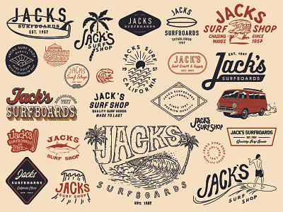 Jack's Surfboards branding design hand drawn illustration lettering logo surf type typography