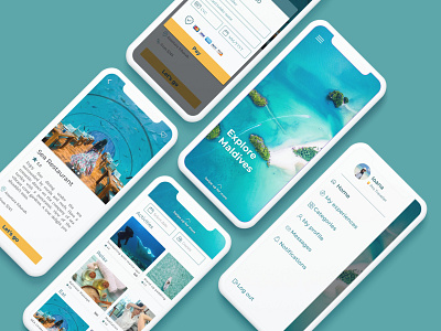 Explore Maldives - a travel app case study branding concept design development explore flow minimal mvp payment travel ui uiux ux