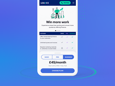 Pricing Plans - Mobile blue concept dark blue design drawer explore features finance app marketing site mobile design mobile ui payment pricing pricing plans sliders teal toggle switch ui