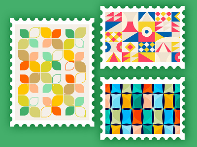 Stamps, stamps, stamps colors geometric patterns postage shapes stamps