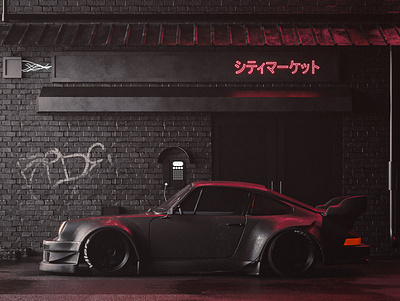 Tokyo Nights 3d art art direction cgi cinema 4d corona renderer cyberpunk design porsche rwb tokyo