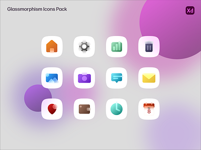 Glass Icon Pack adobe xd design glassmorphism icons