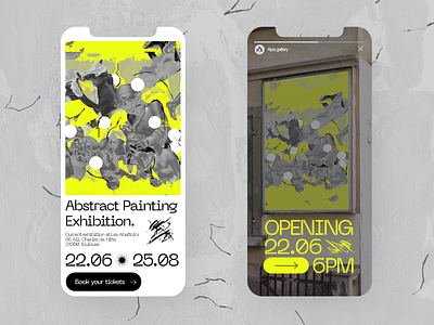 Abstract Exhibition Mobile booking booking service branding fluo font galery home identity instagram marketing stories mobile painting sketch social media tickets type ui ux web