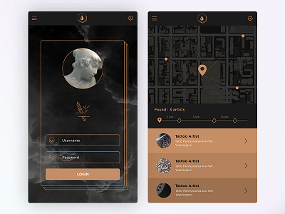 "Tattoo App" Project app design ink ios login map tattoo ui